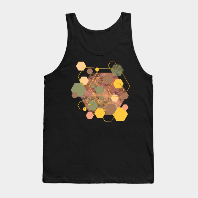 Green, olive, yellow, dusty pink, pink, brown and gold geometric hexagons Tank Top by LilithDesigns